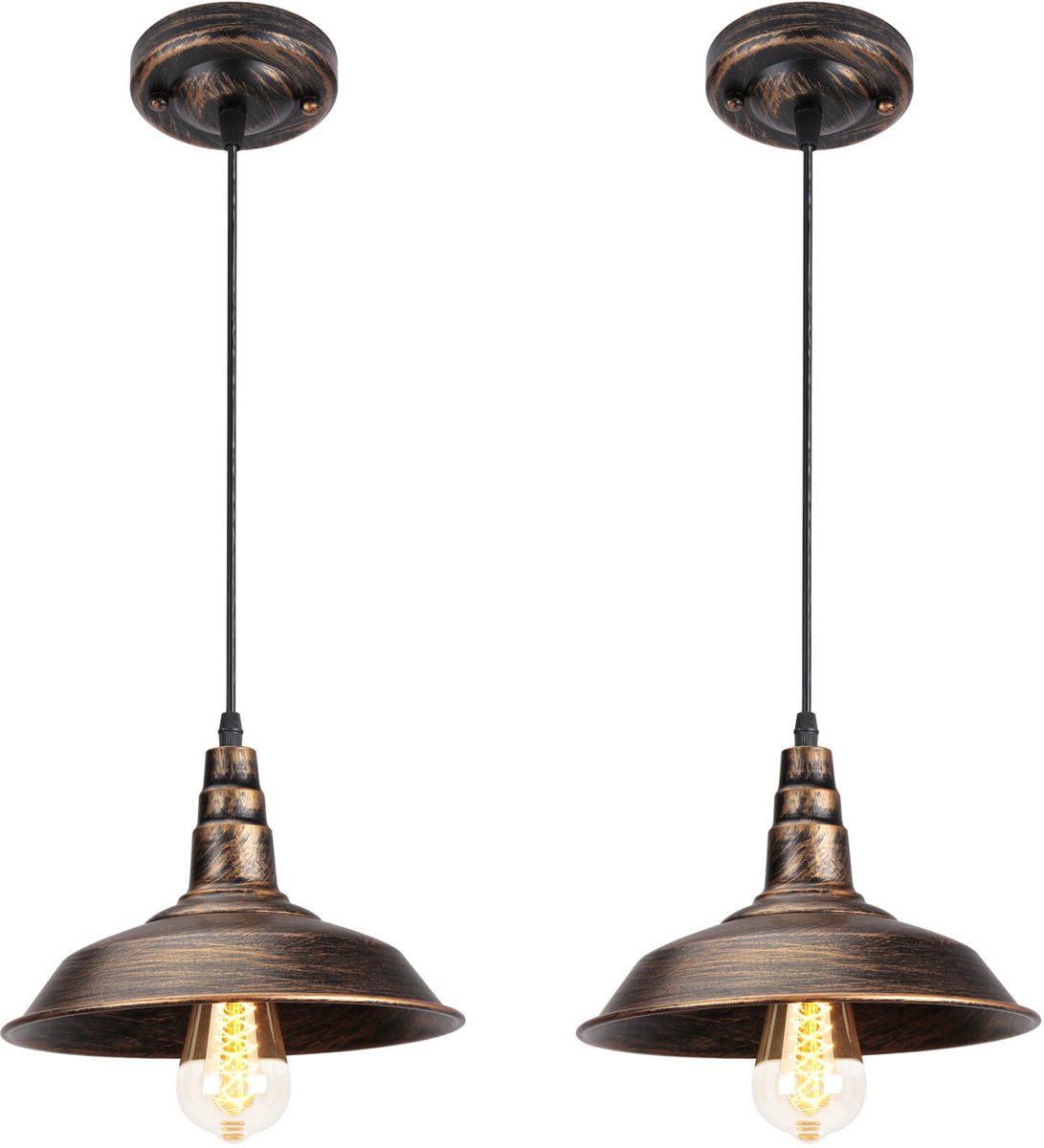 2 Stuks Hanglamp Industriële E27 Kroonluchter Vintage Slaapkamer Plafondlamp van Metaal Br