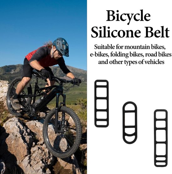 10-stuks Siliconen band voor fietsverlichting - Fietsband met vier gaten - Stuuraccessoire - Telefoonband voor op de fiets - Met S-vormige kunststof haak - Eenvoudig te installeren - Rekbaar - Voor fietsliefhebbers, fietsers en forenzen - Zwart — afbeelding 5