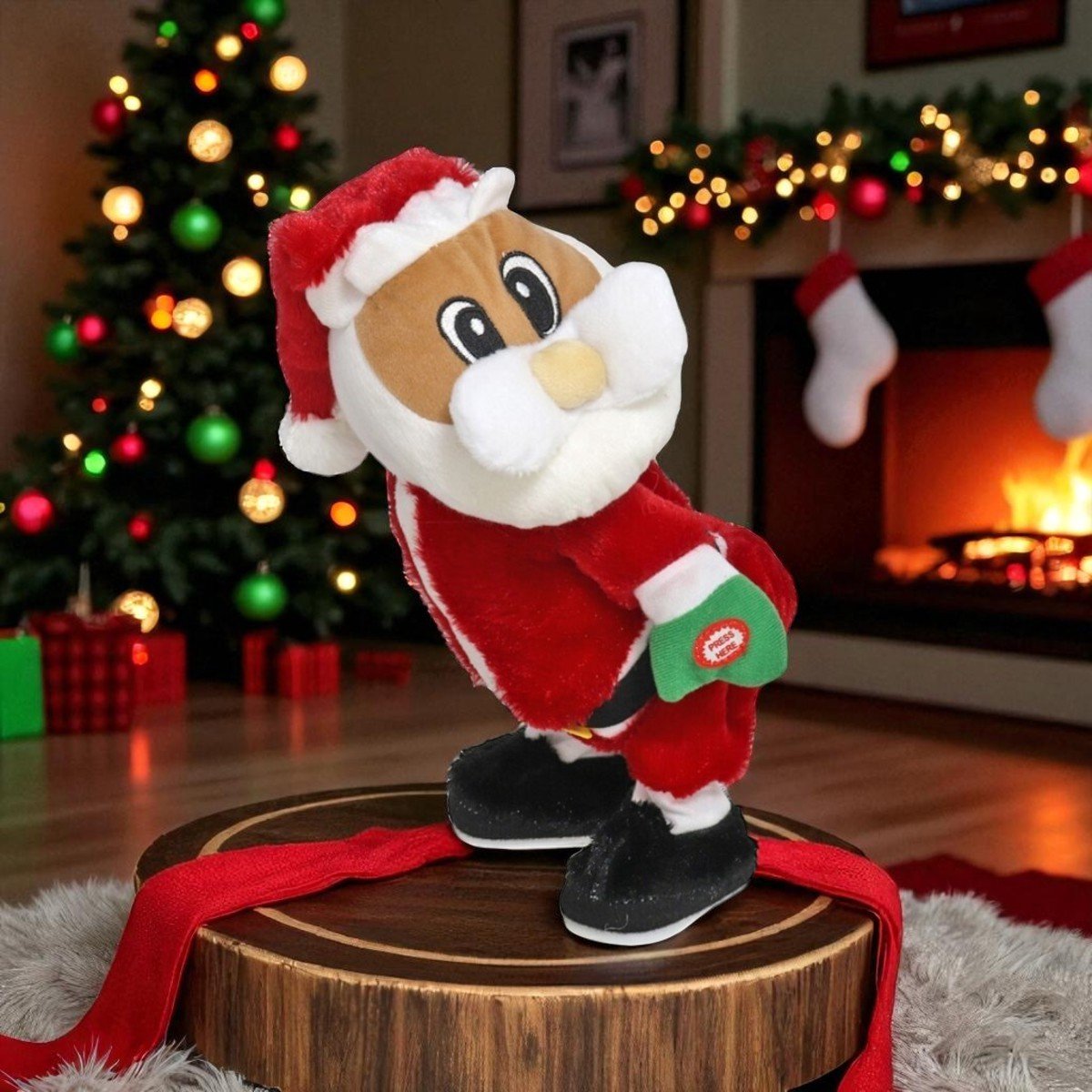 Dansende Kerstman Toby knuffel - 42 cm - Kerstdecoratie