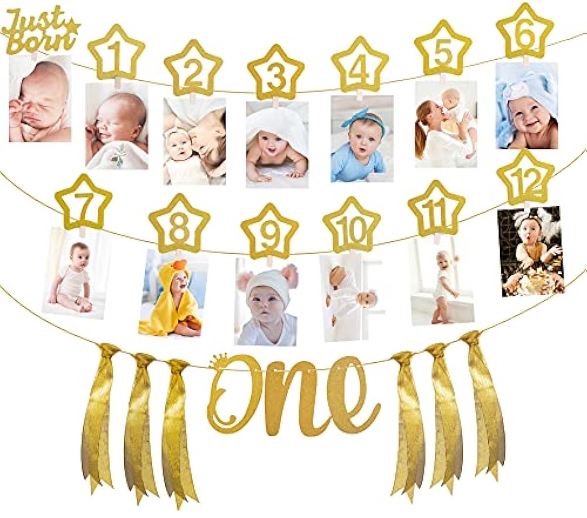 1e verjaardagsbanner baby slinger 1-12 maanden foto touw banner prop 300cm glanzende stap fotografie maandelijkse decoratie voor feest babyshower (goud)
