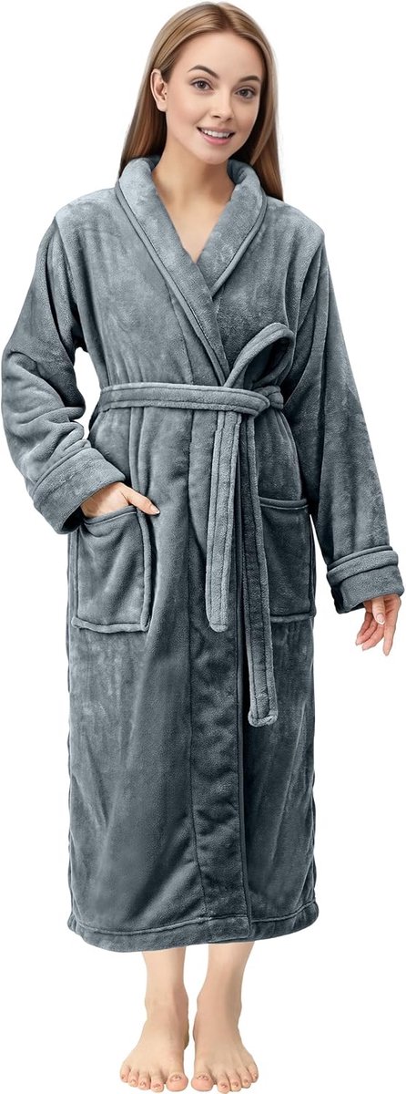Zachte Lange Badjas voor Dames met Fleece Sjaalkraag