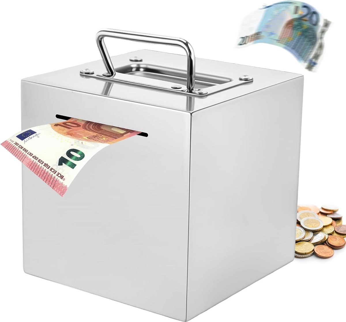 Roestvrijstalen spaarpot met handvat voor volwassenen en kinderen - Grote spaarbox voor munten en biljetten