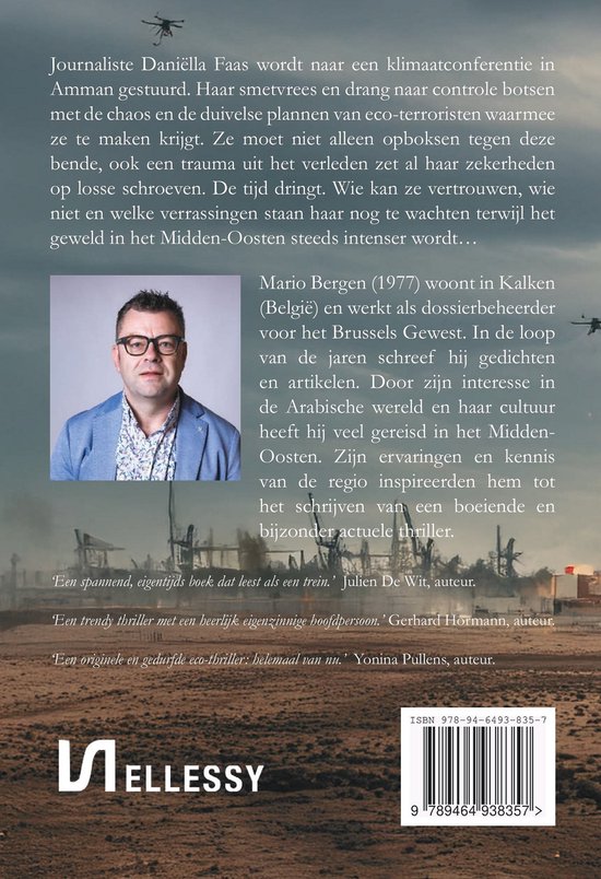 Achterkant boek met foto van auteur Mario Bergen, tekst en ISBN.