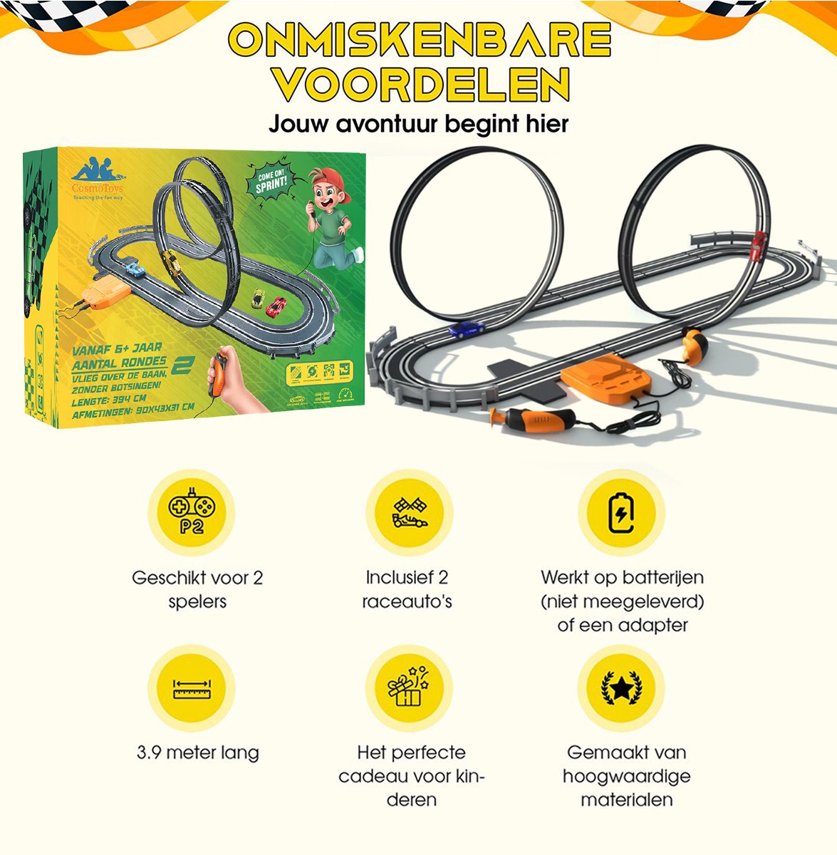 CosmoToys Elektrische Racebaan - Auto Speelgoed - voor Kinderen - Kinderspeelgoed - Autobaan Speelgoed - 3.9M Lang - Looping — afbeelding 8