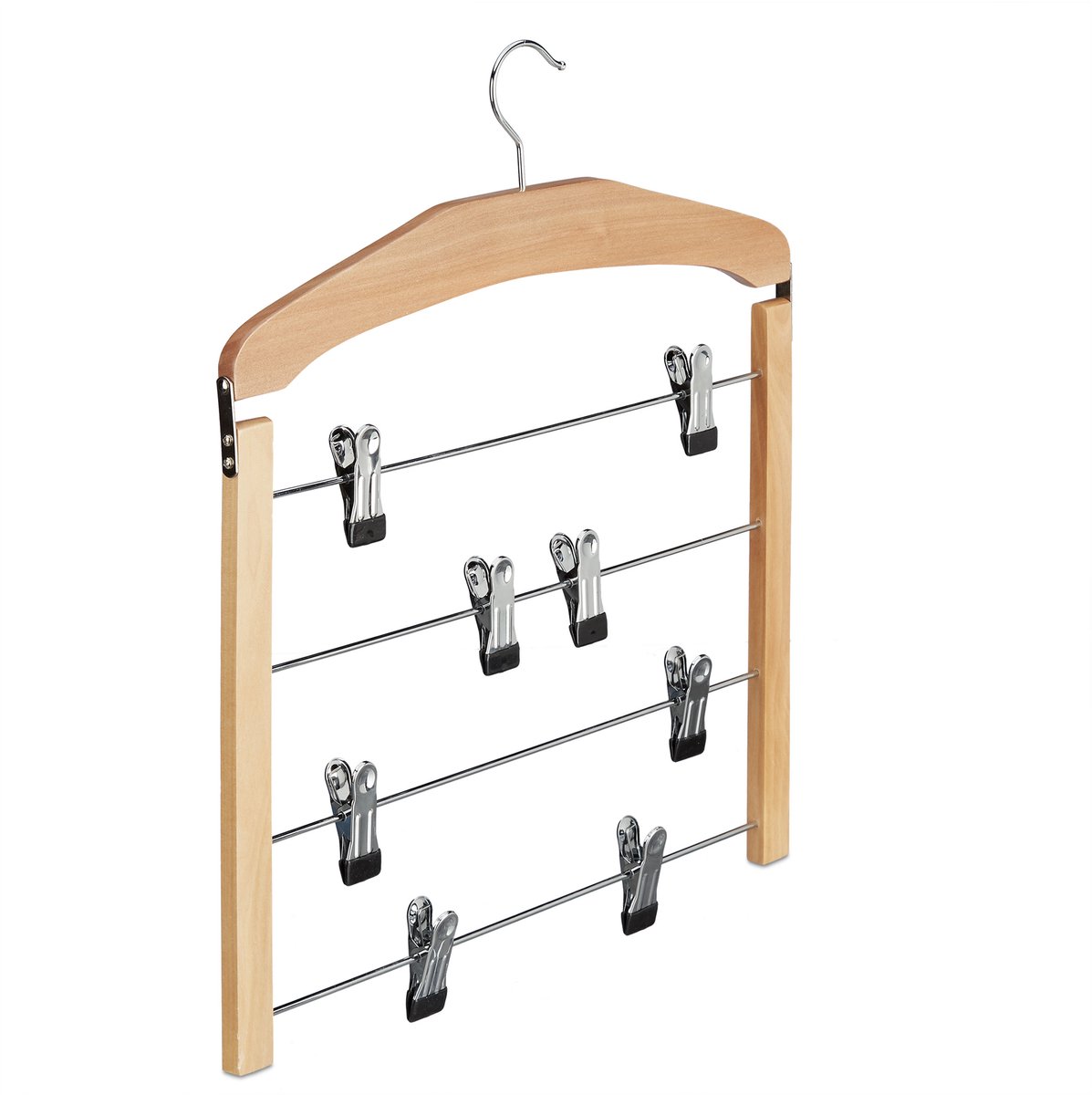 multi broekhanger hout - set van 7 - kledinghanger broeken - kleerhanger klem
