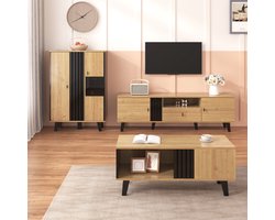 Re-purelife® Modern Woonkamer Meubel Set 3-Delig met veel Opbergruimte - Salontafel 100x60x45 cm, TV Meubel 170x40x50,5 cm & Sideboard met LED Verlichting 80x40x120 cm - Zwart Eiken - Stijlvol & Stevig