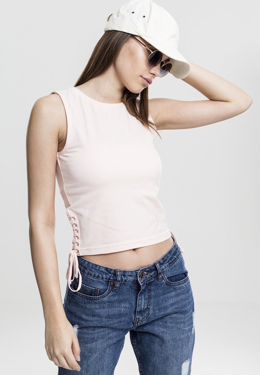 Urban Classics Lace Up Crop top XL Roze