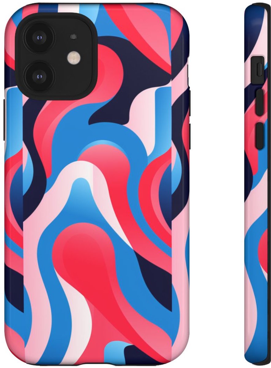 Blauw-Rood Abstract Golvend Patroon – Telefoonhoesje Geschikt voor iPhone 12