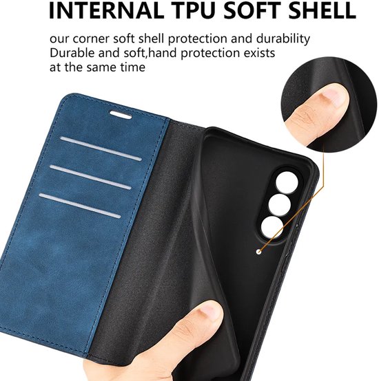 Blauw telefoonhoesje met interne TPU-hoes, met focus op de bescherming.