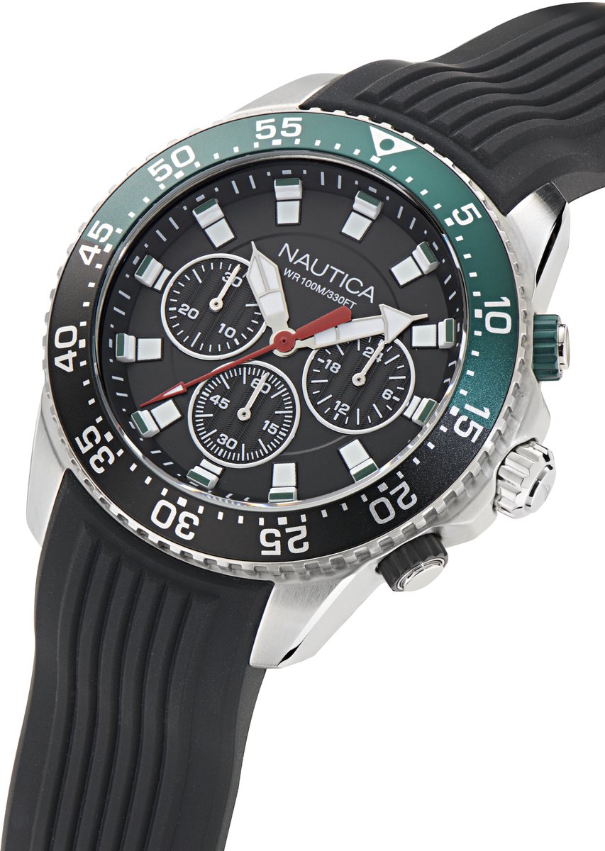 Nautica Nautica One Quartz Analoog Horloge Zwart Material 100% Roestvrij Staal 100% Siliconaarmband 45 mm NAPNOF502