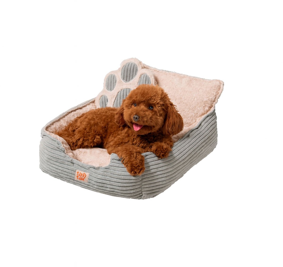 Lizzy & Lola - Fluffy Hondenmand Ribby Single - 46 cm vierkant - Beige/Grijs – Extra Zacht & Wasbaar