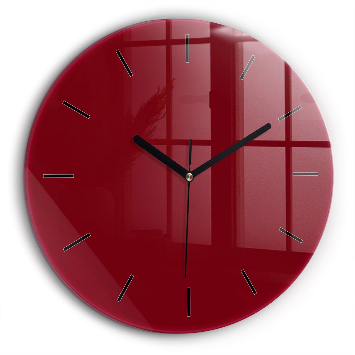 Wallfluent Wandklok - Bourgondië Ronde Glas Klok - 60 cm x 60 cm - Bourgondië Wandklok - Zwarte Handen - Wandklok Zonder Cijfers - Kinder Wandklok Glas - Ronde Glazen Klok - Minimalistisch Wandklok - Ronde Glazen Wandklok