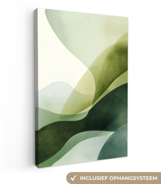 Tableau sur toile 80x120 cm - Décoration murale Vagues - Abstrait - Vert clair - Gracieux - Décoration murale salon - Décoration chambre - Accessoires chambre - Peintures sur toile