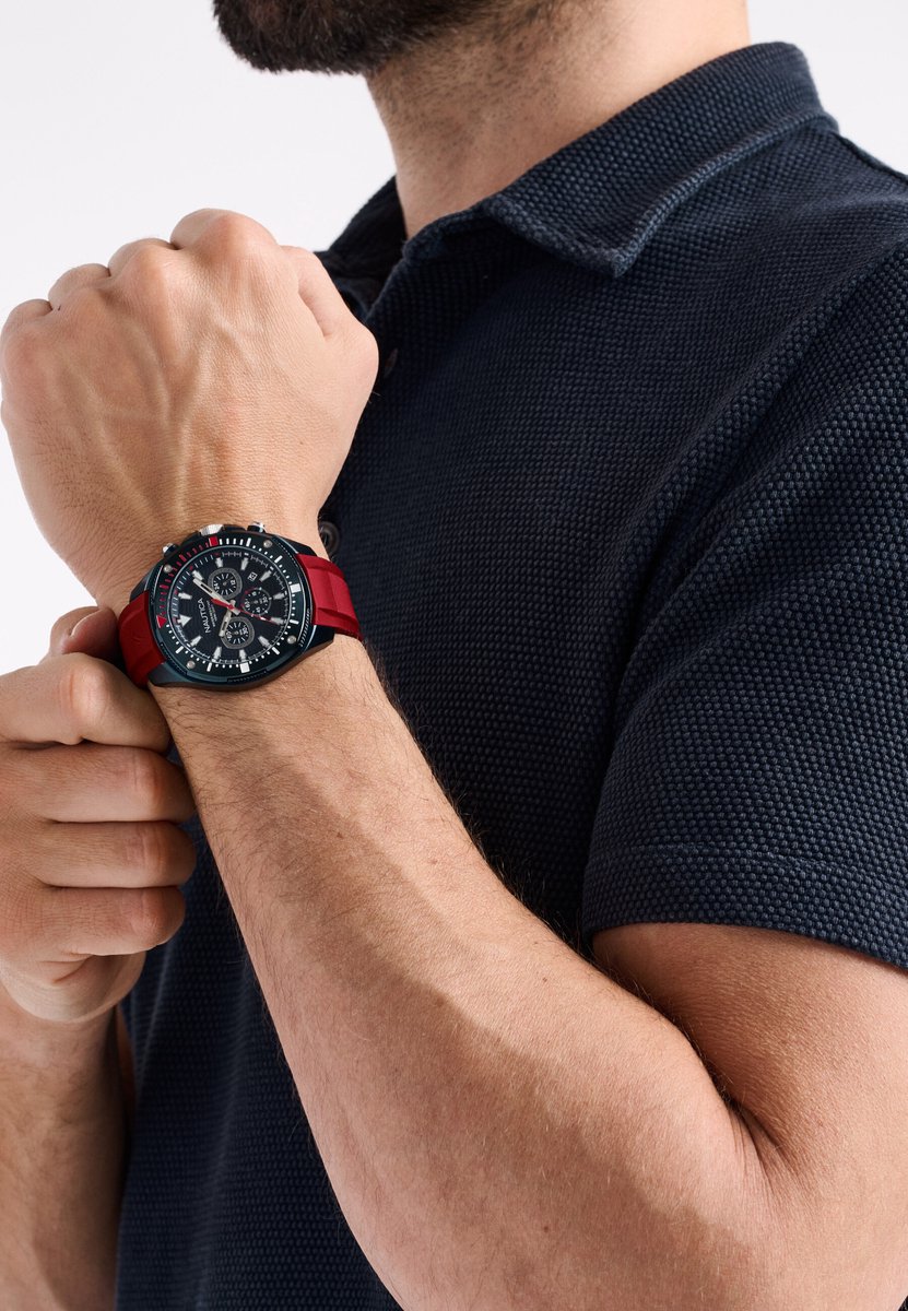 Nautica Nct Bluesail Quartz Analoog Horloge Blauw En Zwart Material 100% Roestvrij Staal 100% Siliconaarmband 46 mm NAPBSF501, NAPBSF502, NAPBSF503