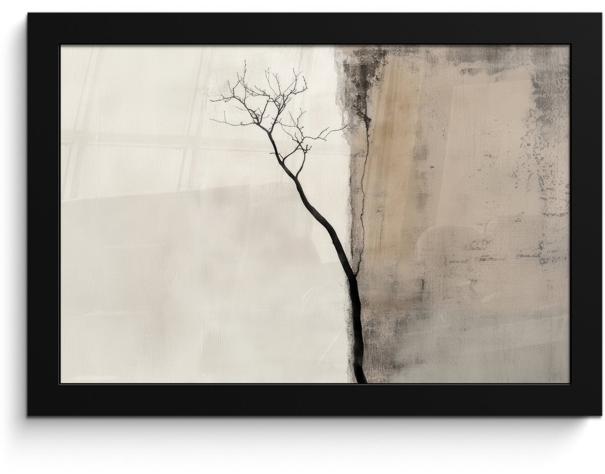 FrameYourWall Poster in lijst - Fotolijst 30x20 cm - Posters - Wabi sabi - Plant - Beige - Posterlijst zwart - Decoratie - Wanddecoratie woonkamer - Muurdecoratie slaapkamer Japandi - Plant