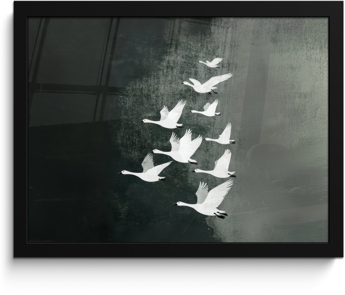 FrameYourWall Poster in lijst - Fotolijst 40x30 cm - Posters - Vogel - Japandi - Groen - Posterlijst zwart - Decoratie - Wanddecoratie woonkamer - Muurdecoratie slaapkamer Vogels