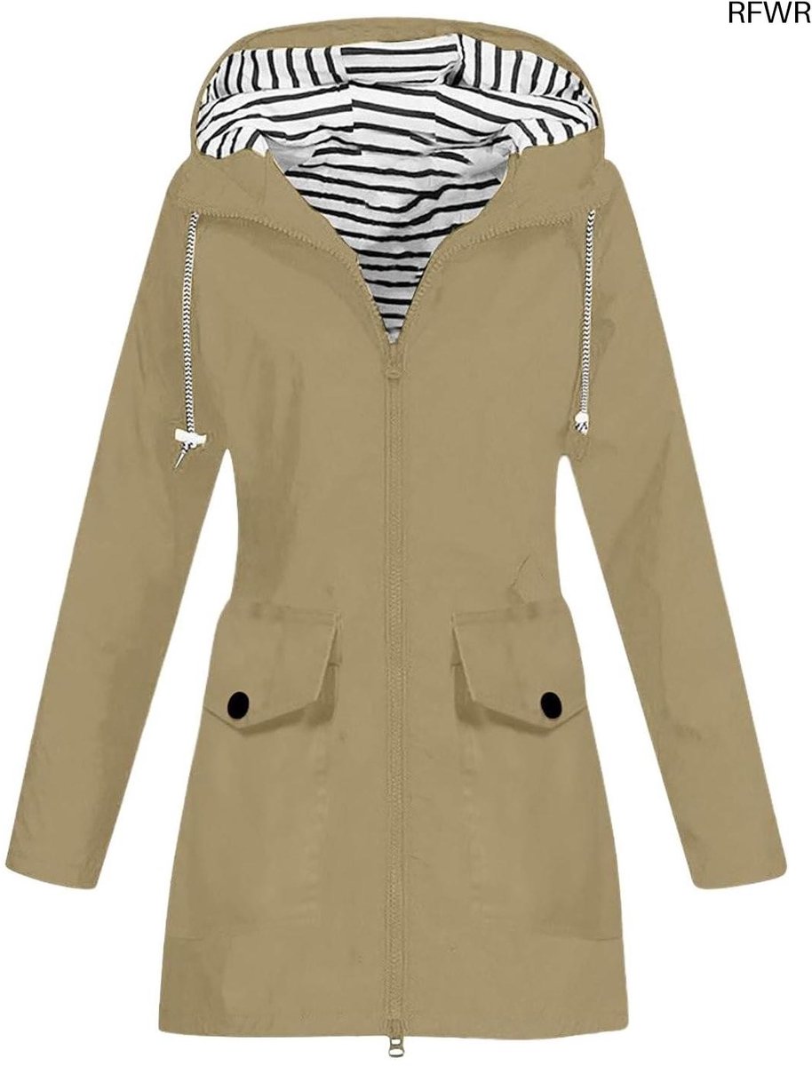 RFWR® Waterdichte regenjas voor dames met capuchon Lichtgewicht en opbergbaar voor outdoor reizen Creme