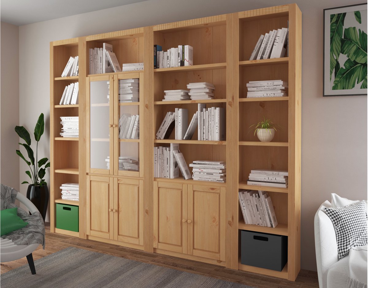 Billie-Wandmeubel Boekenkast in klassiek landhuisdesign van grenenhout