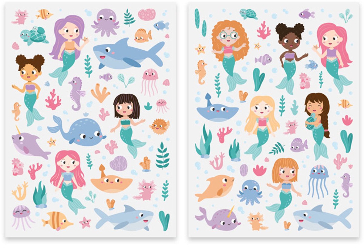 Stickers - Zeemeerminnen & Zeeleven Cartoonstyle - 2 Vellen - Scrapbook Hobby DIY Stickervel - 0,4-7cm - 178 Stuks