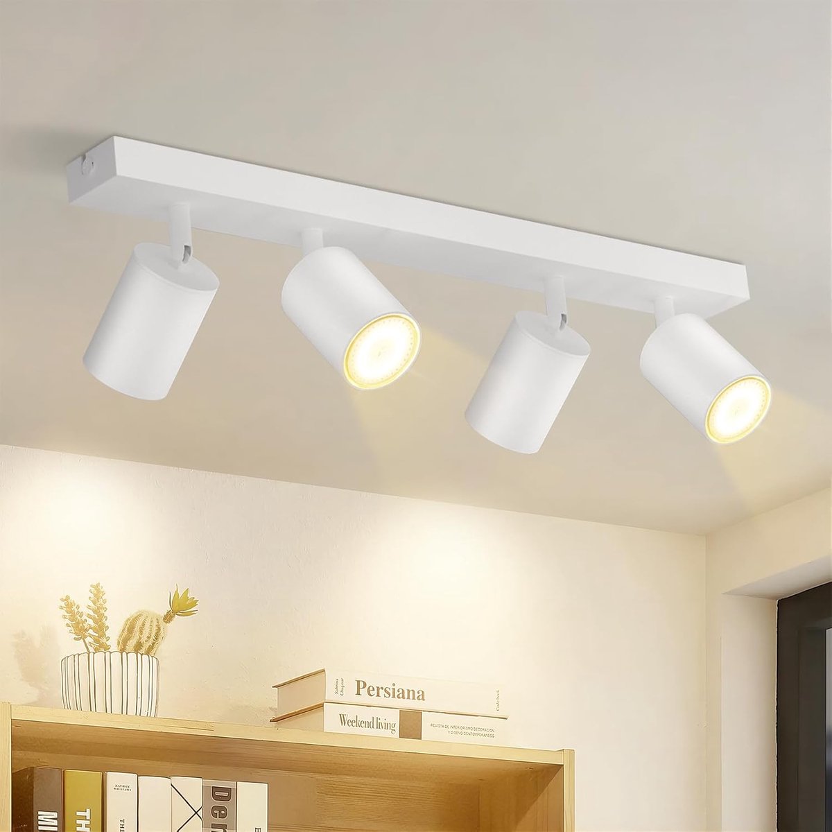 Glitzerlife - LED Plafondspot 4-lichts - GU10 Fitting - 350° Draaibaar & Zwenkbaar - Wit Modern Industrieel Design voor Woonkamer Slaapkamer Keuken, Exclusief Lichtbron