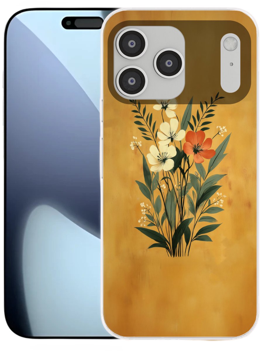 Telefoonhoesje Geschikt voor iPhone 17 Pro Max hoesje - Bladeren - Boeket - Bloemen - Geel - Siliconen Telefoonhoesje Telefoonhoesje