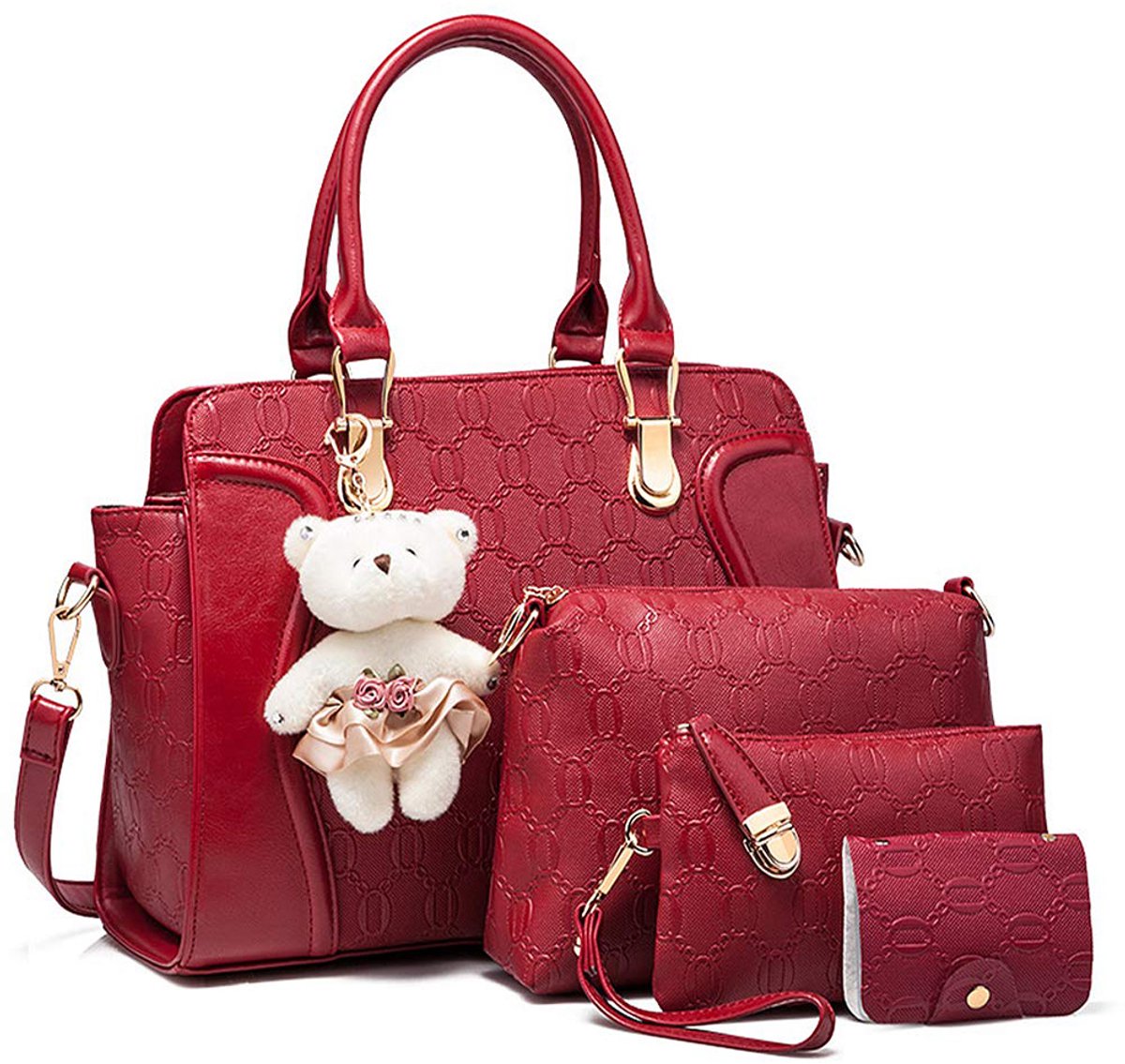 VierDeligSet-DamenHandtas-Rood-StijlvolEnPraktisch-VerschillendeGroottes