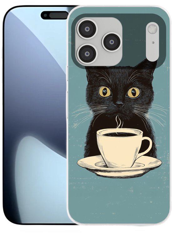 Coque de téléphone compatible avec iPhone 17 Pro Max - Chat - Zwart - Café - Minimaliste - Siliconen