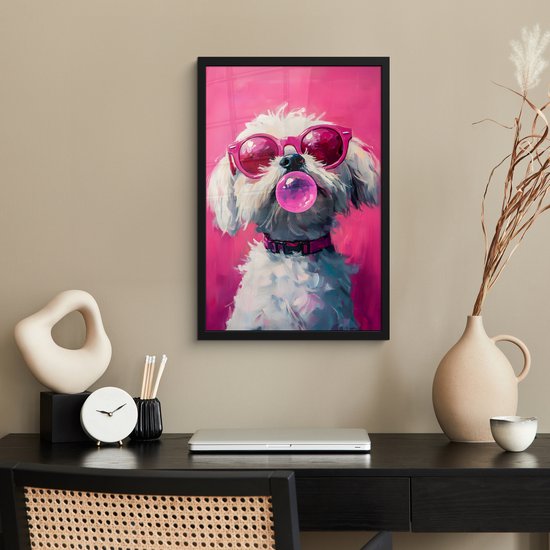 Affiche encadrée - Cadre photo 40x60 cm - Posters - Pink - Chien - Bulle - Cadre affiche noir - Décoration - Décoration murale salon - Décoration murale chambre