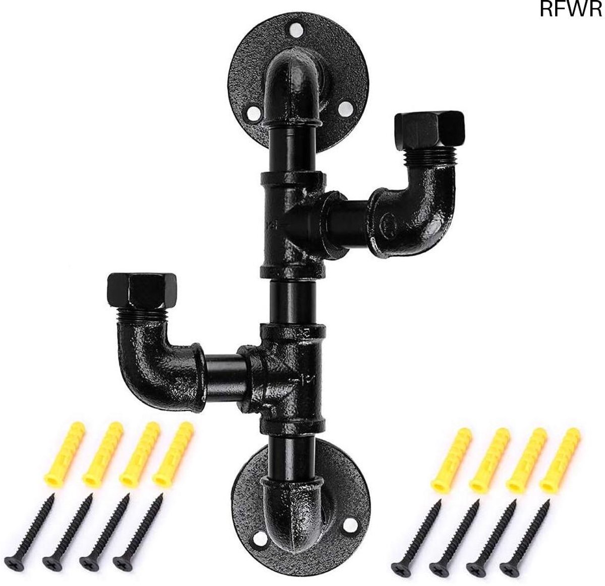 RFWR Metalen Slangvormige Kapstok met 2 Haken - Vintage Industriële Stijl Wandbevestiging zwart