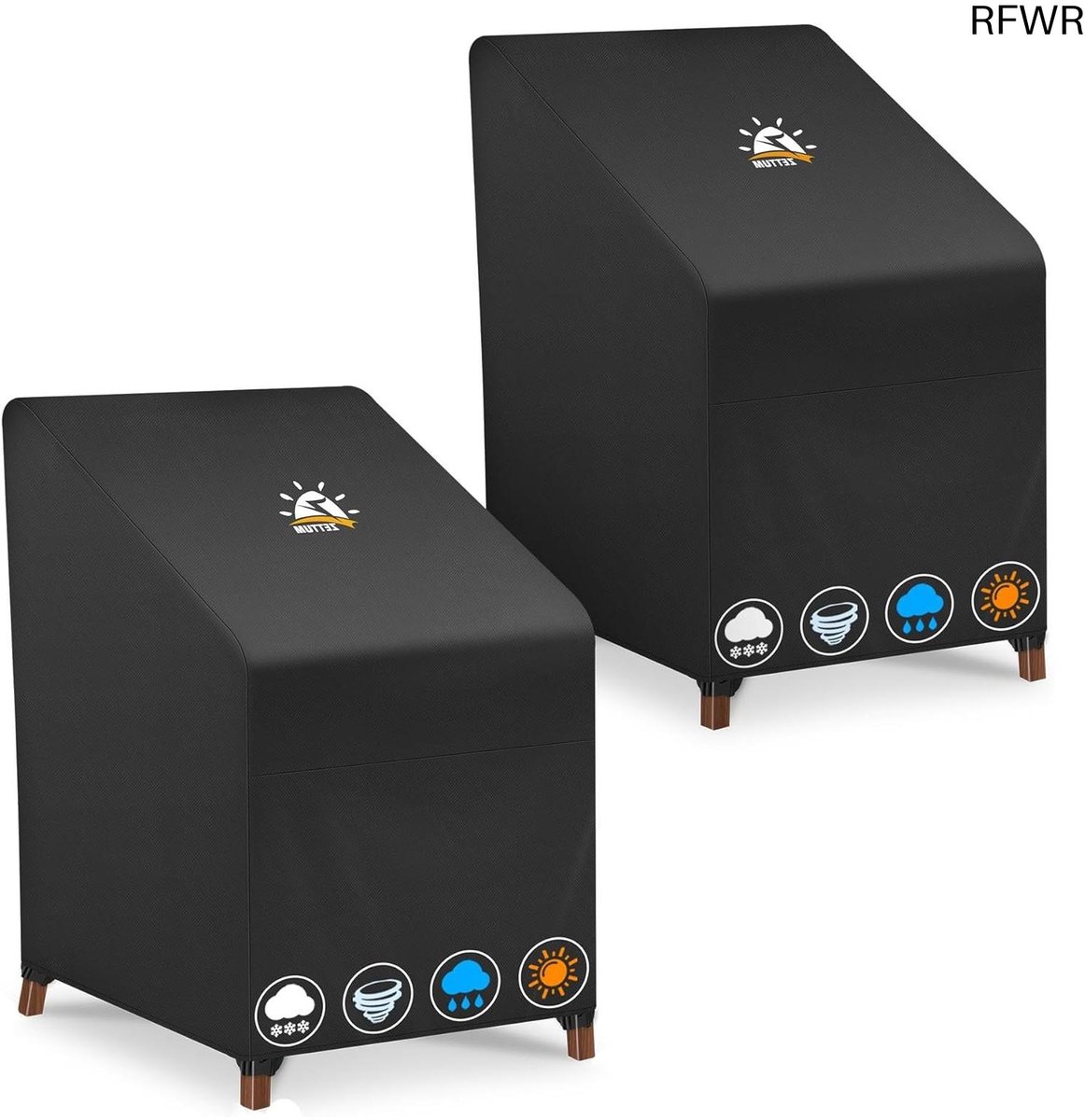 RFWR Afdekhoezen voor Tuinstoelen - Waterdichte Beschermhoezen voor Stapelstoelen (71x91x80/120 CM) zwart