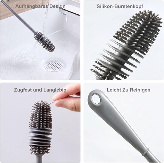 Flessenborstel - Schoonmaakborstel - Siliconen Flessenborstel - 3 Stuks - Geschikt voor Het Wassen van Flessen - Karaffen en Thermoskannen - Siliconen - 32 x 3 CM van Merkloos — afbeelding 2