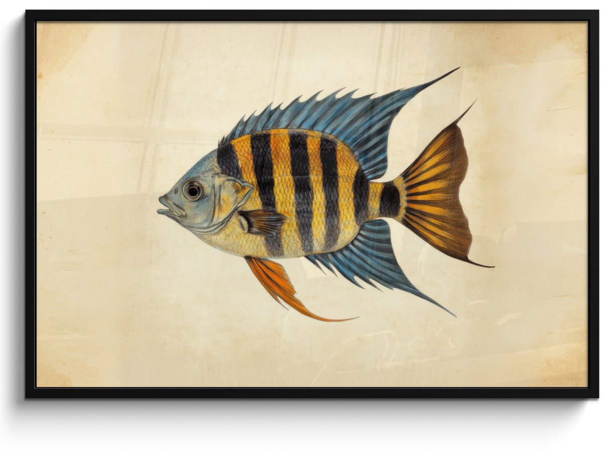 FrameYourWall Poster in lijst - Fotolijst 120x80 cm - Posters - Vis - Tropisch - Strepen - Vinnen - Posterlijst zwart - Decoratie - Wanddecoratie woonkamer - Muurdecoratie slaapkamer