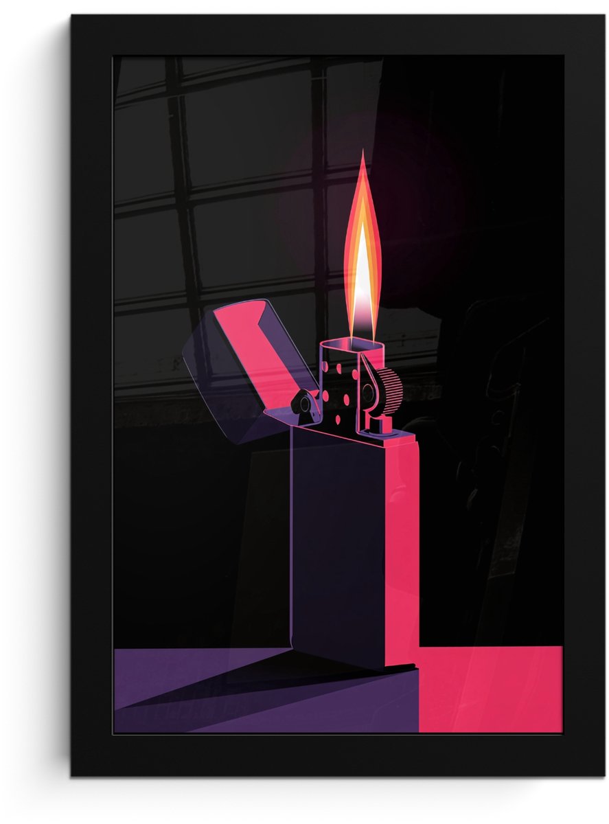 FrameYourWall Poster in lijst - Fotolijst 20x30 cm - Posters - Aansteker - Vlam - Donker - Posterlijst zwart - Decoratie - Wanddecoratie woonkamer - Muurdecoratie slaapkamer