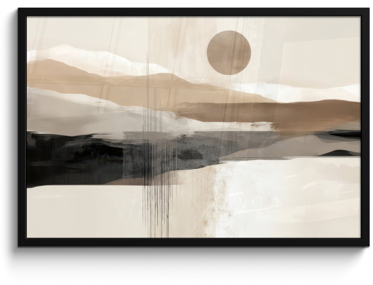 FrameYourWall Poster in lijst - Fotolijst 90x60 cm - Posters - Minimalistisch - Landschap - Dimensie - Posterlijst zwart - Decoratie - Wanddecoratie woonkamer - Muurdecoratie slaapkamer Landschap - Zon - Abstract