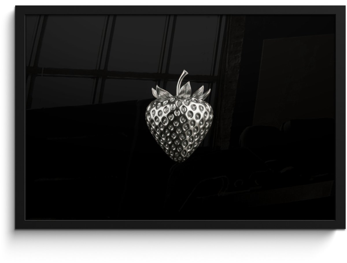 FrameYourWall Poster in lijst - Fotolijst 60x40 cm - Posters - Aardbei - Zaadstructuur - Realistisch - Posterlijst zwart - Decoratie - Wanddecoratie woonkamer - Muurdecoratie slaapkamer