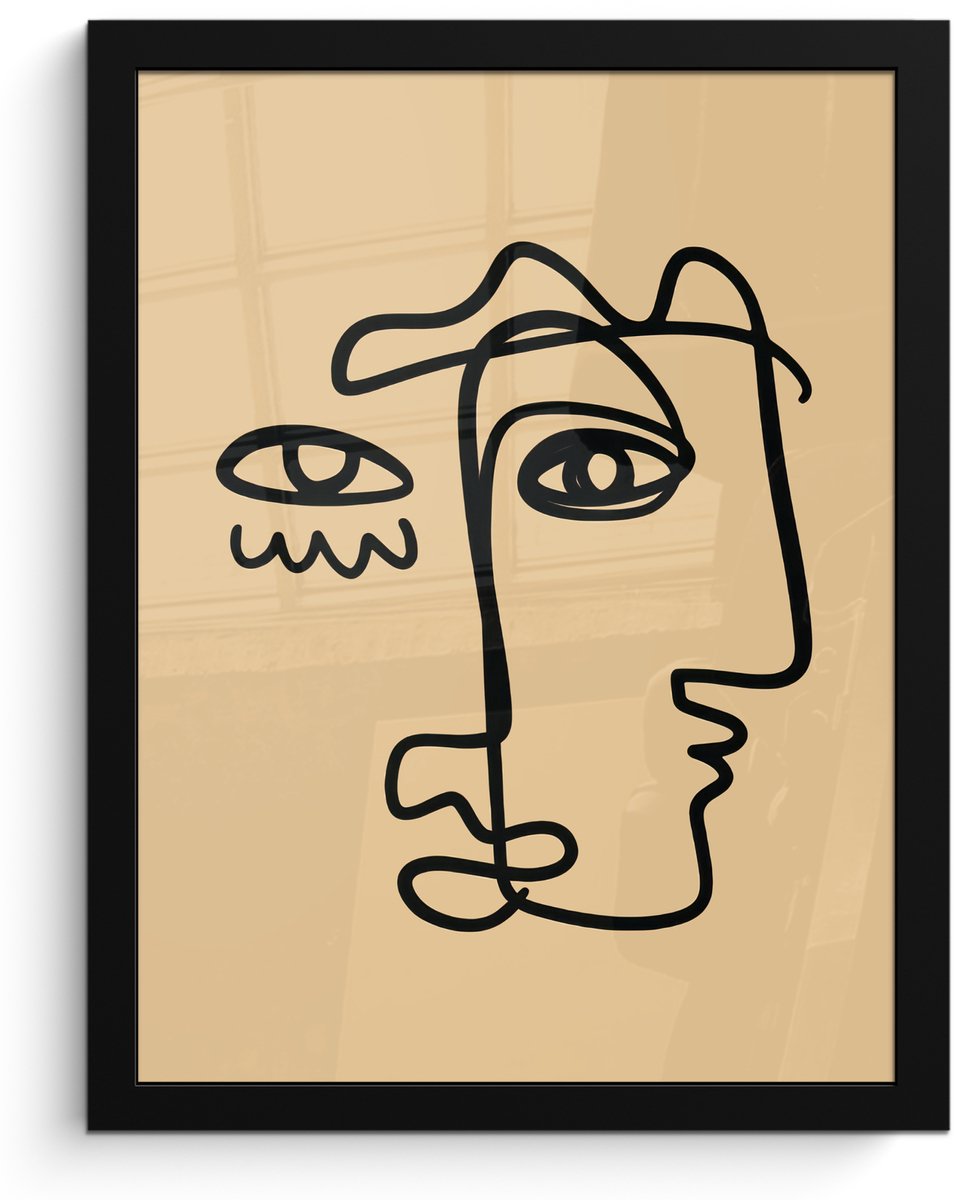 FrameYourWall Poster in lijst - Fotolijst 30x40 cm - Posters - Overlappende profielen - Lichtbruin - Zwart - Posterlijst zwart - Decoratie - Wanddecoratie woonkamer - Muurdecoratie slaapkamer Gezichten - Overlappend