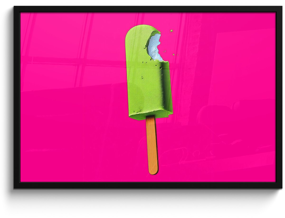 FrameYourWall Poster in lijst - Fotolijst 90x60 cm - Posters - Ijsje - Stokje - Minimalistisch - Groen - Posterlijst zwart - Decoratie - Wanddecoratie woonkamer - Muurdecoratie slaapkamer