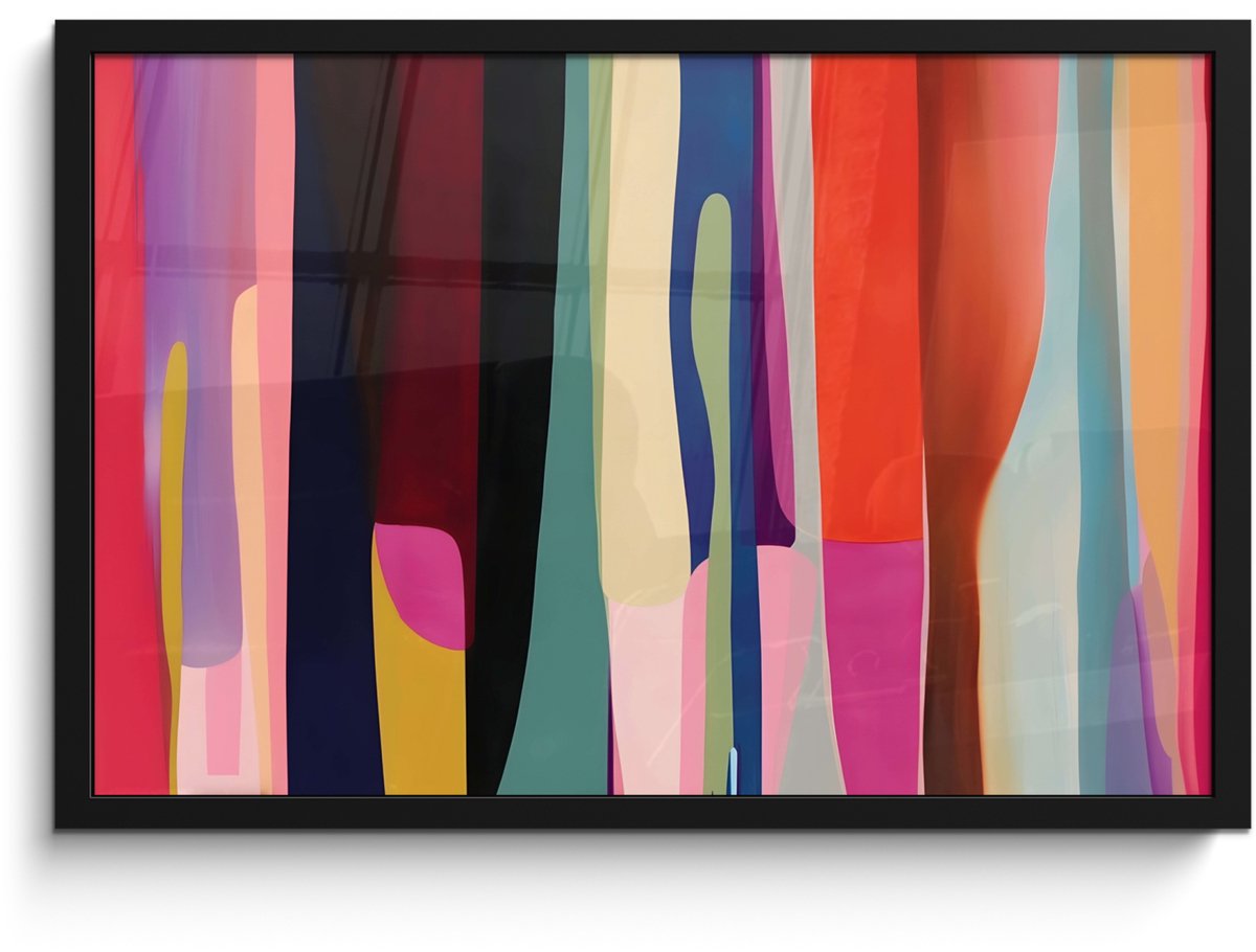 FrameYourWall Poster in lijst - Fotolijst 60x40 cm - Posters - Kleurbanen - Verticaal - Kleurrijk - Posterlijst zwart - Decoratie - Wanddecoratie woonkamer - Muurdecoratie slaapkamer Vormen - Bochten - Kleurrijk