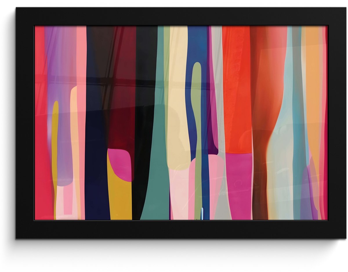 FrameYourWall Poster in lijst - Fotolijst 30x20 cm - Posters - Kleurbanen - Verticaal - Kleurrijk - Posterlijst zwart - Decoratie - Wanddecoratie woonkamer - Muurdecoratie slaapkamer Vormen - Bochten - Kleurrijk