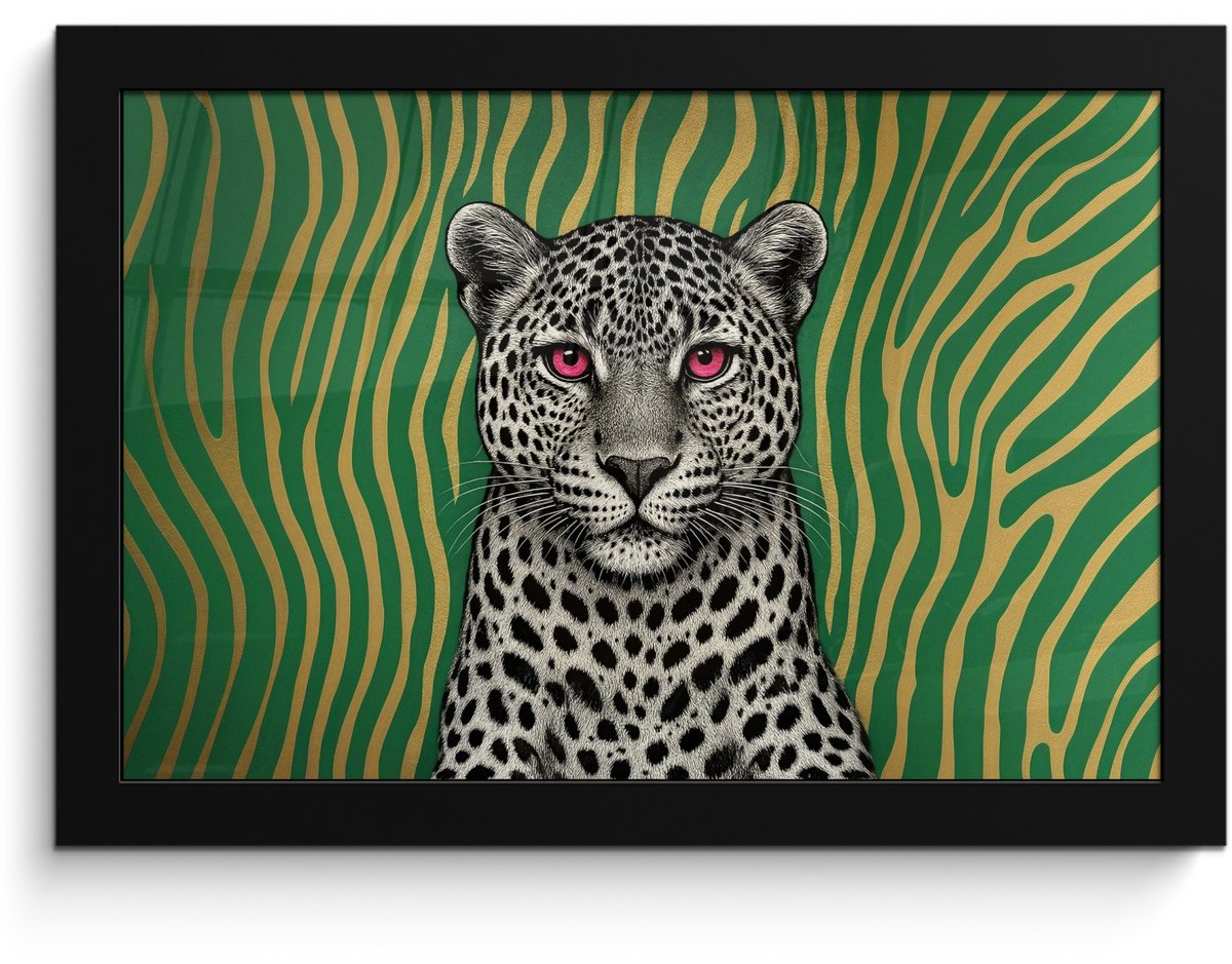 FrameYourWall Poster in lijst - Fotolijst 30x20 cm - Posters - Panter - Zebrapatroon - Groen - Posterlijst zwart - Decoratie - Wanddecoratie woonkamer - Muurdecoratie slaapkamer