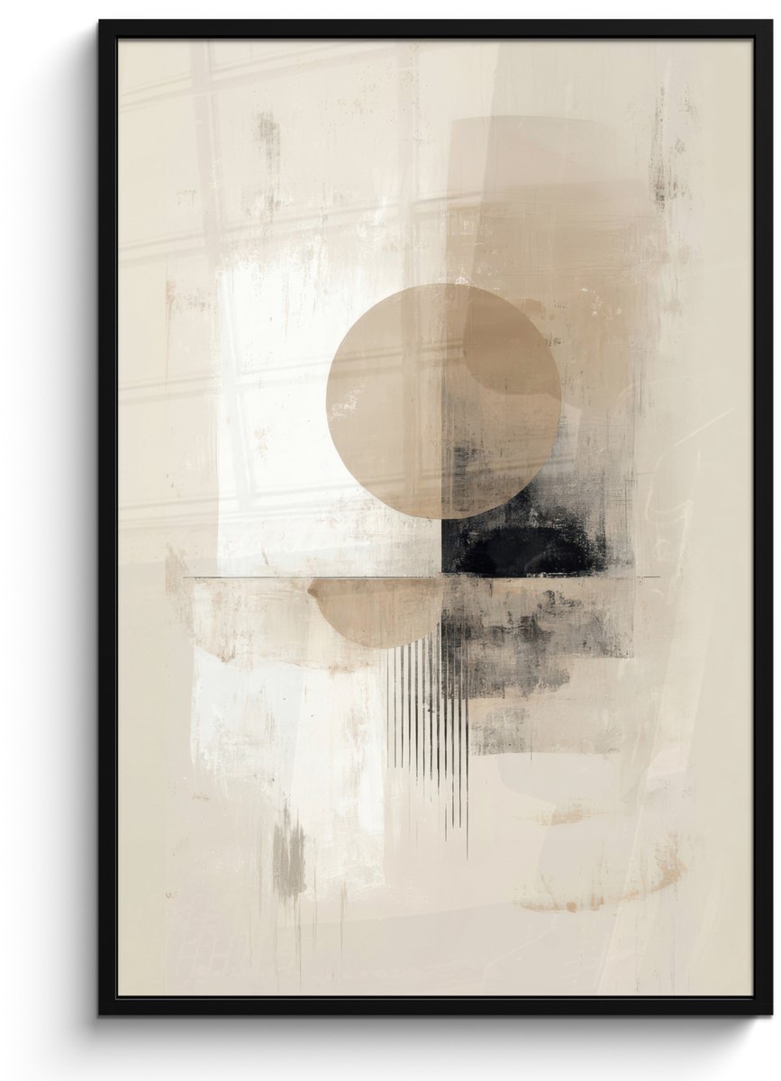 FrameYourWall Poster in lijst - Fotolijst 80x120 cm - Posters - Cirkel - Compositie - Diepte - Beige - Posterlijst zwart - Decoratie - Wanddecoratie woonkamer - Muurdecoratie slaapkamer