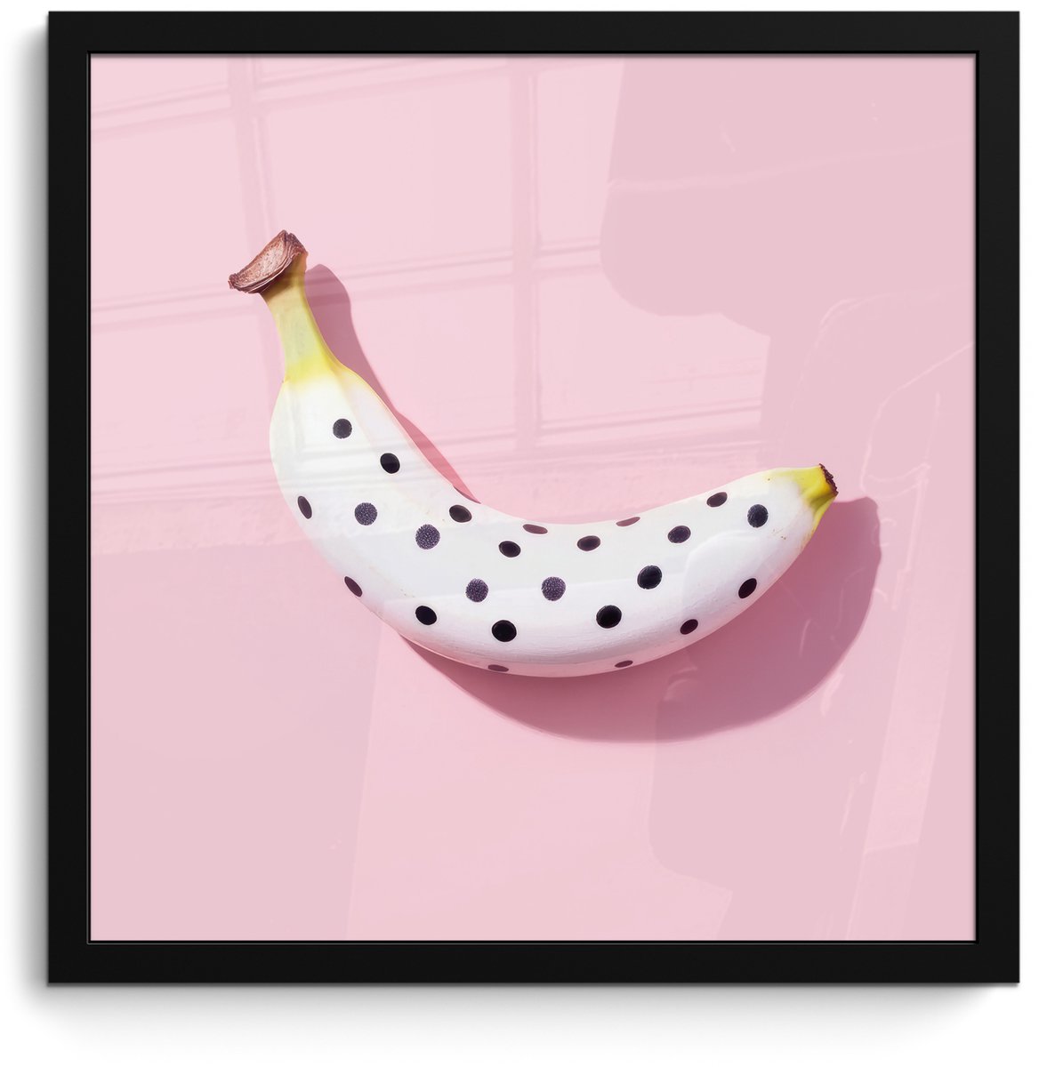 FrameYourWall Poster in lijst - Fotolijst 40x40 cm - Posters - Banaan - Stippen - roze - Posterlijst zwart - Decoratie - Wanddecoratie woonkamer - Muurdecoratie slaapkamer