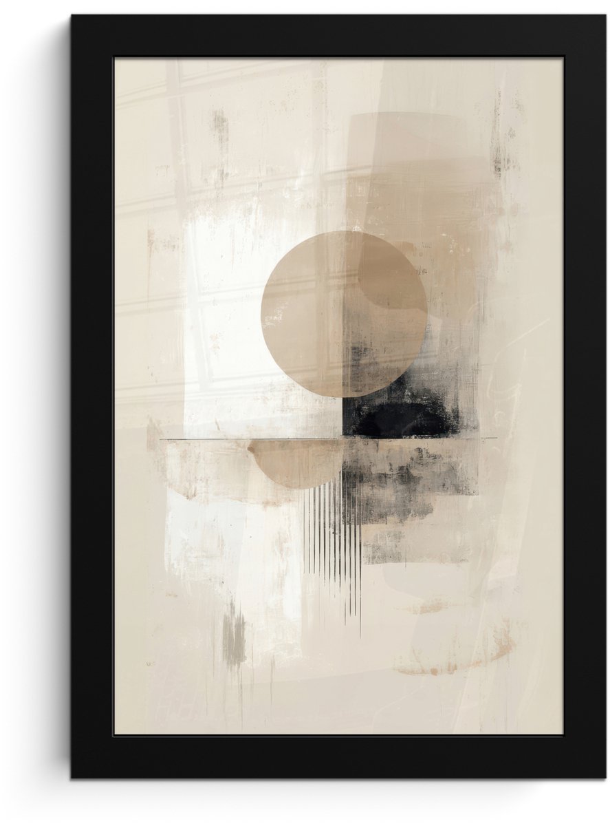 FrameYourWall Poster in lijst - Fotolijst 20x30 cm - Posters - Cirkel - Compositie - Diepte - Beige - Posterlijst zwart - Decoratie - Wanddecoratie woonkamer - Muurdecoratie slaapkamer