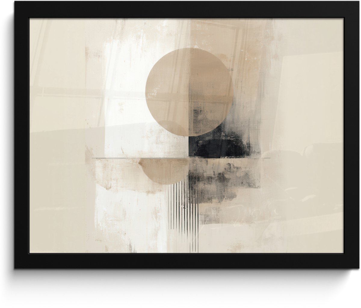 FrameYourWall Poster in lijst - Fotolijst 40x30 cm - Posters - Cirkel - Compositie - Diepte - Beige - Posterlijst zwart - Decoratie - Wanddecoratie woonkamer - Muurdecoratie slaapkamer