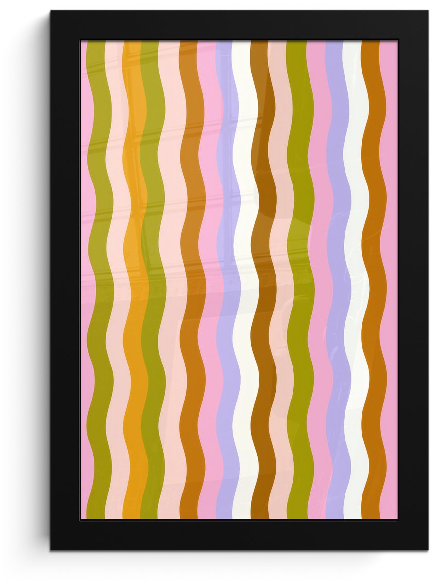 FrameYourWall Poster in lijst - Fotolijst 20x30 cm - Posters - lijnen - Golven - Pastelkleuren - Patroon - Posterlijst zwart - Decoratie - Wanddecoratie woonkamer - Muurdecoratie slaapkamer