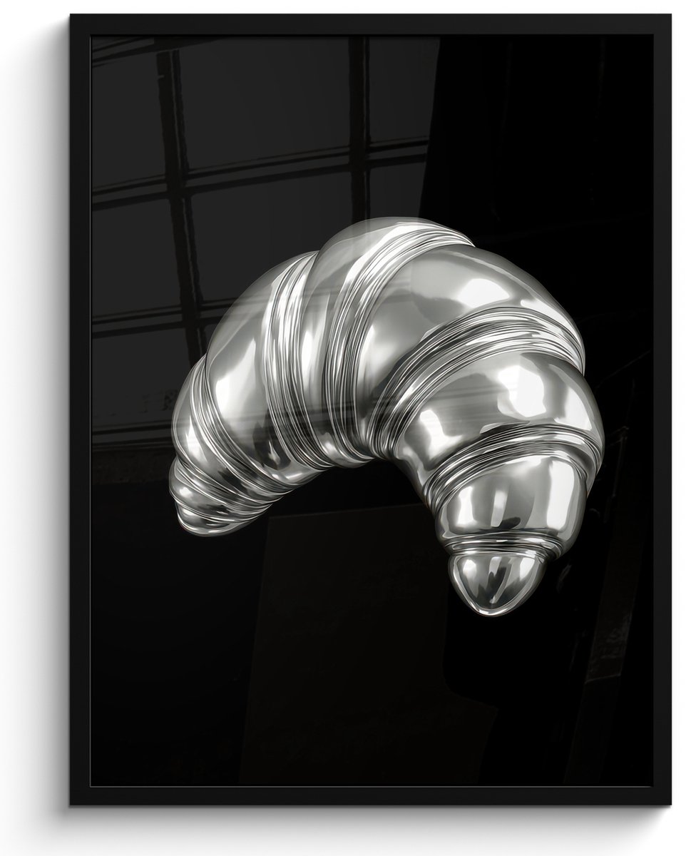 FrameYourWall Poster in lijst - Fotolijst 60x80 cm - Posters - Croissant - Metaal - Zilver - Posterlijst zwart - Decoratie - Wanddecoratie woonkamer - Muurdecoratie slaapkamer
