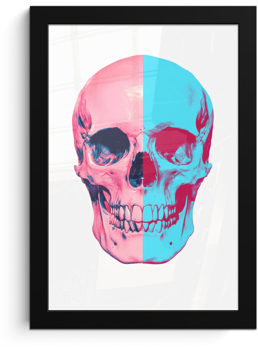 FrameYourWall Poster in lijst - Fotolijst 20x30 cm - Posters - Schedel - Grafisch - Roze - Verdeeld - Posterlijst zwart - Decoratie - Wanddecoratie woonkamer - Muurdecoratie slaapkamer