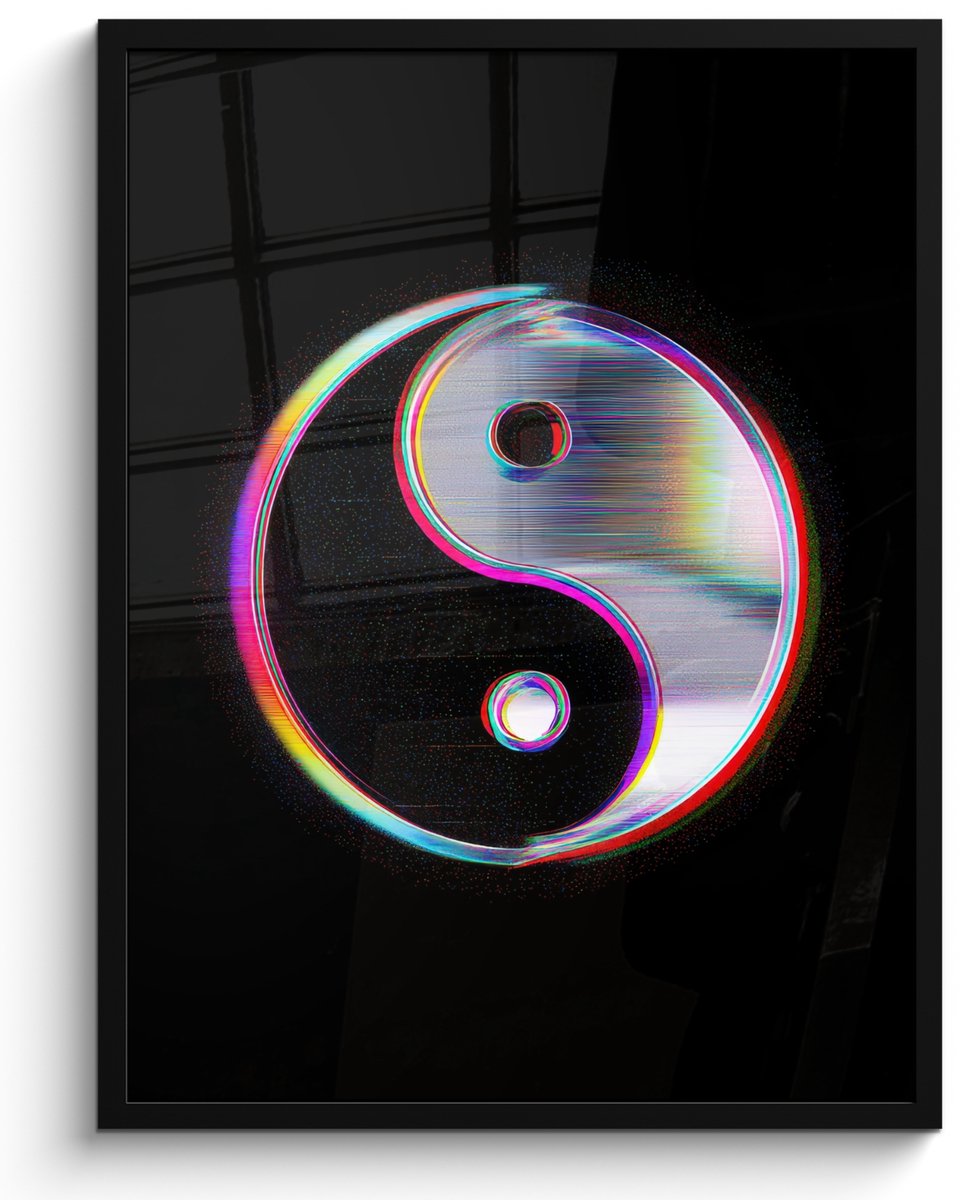 FrameYourWall Poster in lijst - Fotolijst 60x80 cm - Posters - Yin-Yang - Cirkel - Regenboog - Posterlijst zwart - Decoratie - Wanddecoratie woonkamer - Muurdecoratie slaapkamer Yin-Yang - Cirkel - Kleurrijk