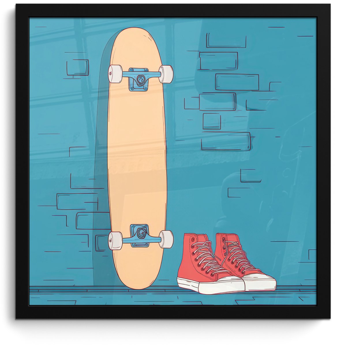 FrameYourWall Poster in lijst - Fotolijst 40x40 cm - Posters - Skateboard - Gympen - Rood - Minimalistisch - Posterlijst zwart - Decoratie - Wanddecoratie woonkamer - Muurdecoratie slaapkamer - Kerstversiering - Kerstdecoratie voor binnen - Kerstmis
