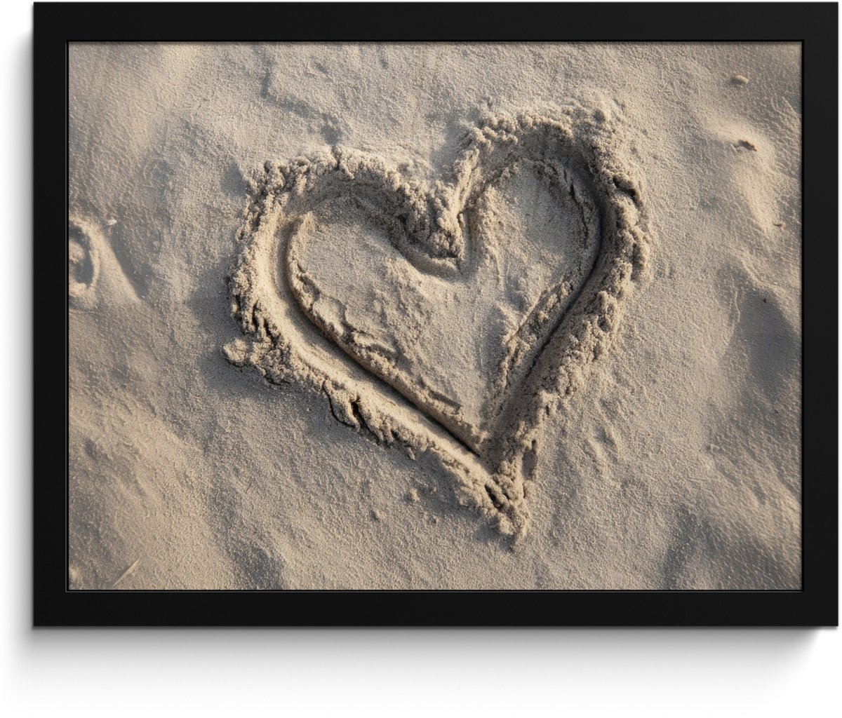 FrameYourWall Poster in lijst - Fotolijst 40x30 cm - Posters - Hartvorm - Getekend - Beige - Zand - Posterlijst zwart - Decoratie - Wanddecoratie woonkamer - Muurdecoratie slaapkamer Hartvorm - Zand